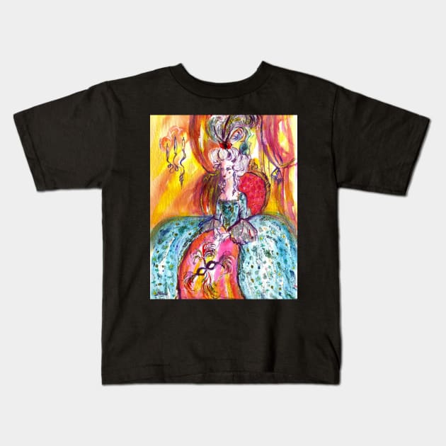 VENETIAN MASQUERADE BALL ,LADY WITH BLUE DRESS AND MASK Kids T-Shirt by BulganLumini